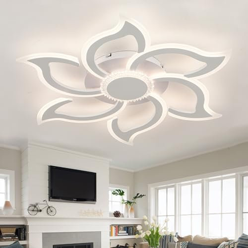 Caufloce Smart Deckenleuchte Modern Groß Blume Deckenbeleuchtung LED Mit Fernbedienung APP Deckenlampe Dimmbar 3000K-6000K Speicherfunktion Wohnzimmer, Schlafzimmer-White