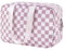 Karierte Kulturtasche Damen Gross, Kulturbeutel Groß Damen Kosmetiktasche Waschtasche Make up Tasche Organizer für Kinder and Frauen (Staubige Rosa Schachbrett)