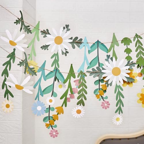 Easy Joy Blumen Girlande,Wildblume Deko Banner, Blumen in vielen Farben Banner,Gänseblümchen Girlande für Babyzimmer,Gartenparty,Frühling-Sommerdeko,Kindergeburtstage,Hochzeit,Babyparty