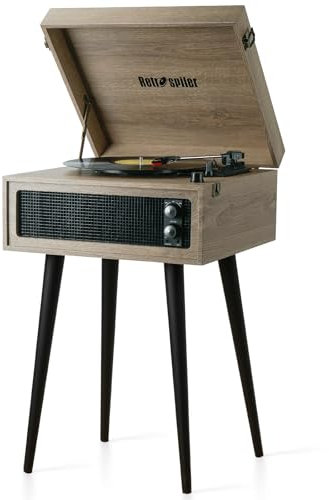 Tourne-Disque à 3 Vitesses, Platine Vinyle Bluetooth avec Haut-parleurs Intégrés et Pieds Amovibles, Lecture USB & Enregistreur Vinyl-USB, Oatmeal