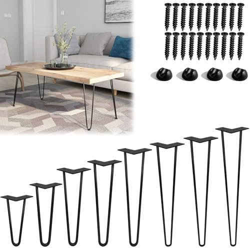 SUBTLETY 4 Stück Haarnadel Tischbein DIY Möbelfüße mit Bodenschoner und Schrauben 2-Stange Stahl Haarnadelbeine Austauschbare Möbelbein Hairpin Legs für Tisch, Stühle, Schrank & Sofa (45cm)