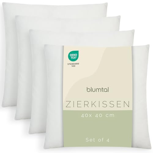Blumtal Kissenfüllung 40x40 cm 4er - OEKO-TEX zertifizierte Füllung Kissen 40x40 cm - 40x40cm Kissen Füllung aus Polyester - Pillow 40x40 Innenkissen 40x40 cm - Kissen Polster 40x40 - Füllkissen 40x40