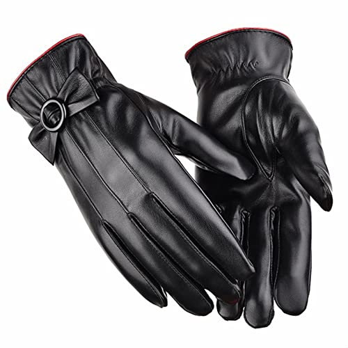 Handschuhe Sehr Warm Touchscreen-Lederfäustlinge Gefütterte Handschuhe Warme, wasserdichte Damen-Winterhandschuhe Handschuhe Ohne Fingerkuppen (Black, One Size)