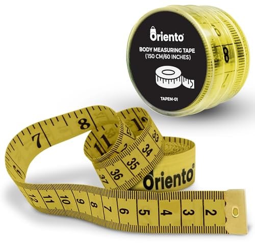 Oriento Maßband für Körper 150 cm/60 Zoll – Doppelseitiges Flexibles Körper Maßband zum Nähen, Basteln und für Gewichtsabnahme – Biegsames Schneidermaßband mit Zentimeter- und Zollangaben (Gelb)