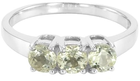 Cavill Turmalin Silberring 925 Sterling mit 3 grünen Turmalinen aus Mosambik 0,81 ct, modern eleganter Rundschliff Ring, filigranes Design in Größe 17