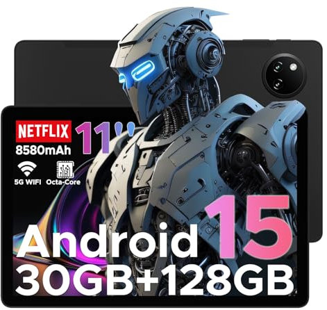 DOOGEE Tab A9 Pro+ Android 15 Tablet, 11 Inch HD Display Tablets, 30GB RAM+128GB ROM/2TB, 8580mAh Tablet, Octa Core, 5G WiFi Android Tablets, Widevine L1, Dual Speaker/Face ID/OTG - BLACK