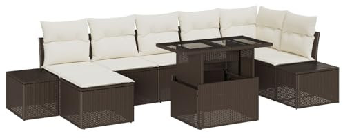 vidaXL Gartensofa-Set 8 STK. Braun und Creme Poly-Rattan