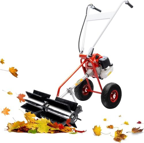 2- Spazzatrice a gas da 43 cc, spazzatrice a spinta a gas per parchi, macchina per la pulizia del manto erboso, spazzatrice portatile per manti erbosi con telaio in alluminio e manico regolabile in