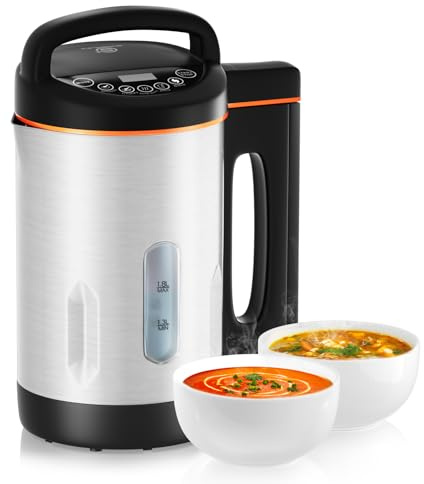 SUPERLEX Zuppa elettrica multifunzione da 1,8 l, in acciaio inox, 1000 W, con funzione mixer, 4 programmi, timer, funzione di mantenimento del calore, autopulente per zuppe frullati