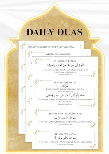 Islamische Dua-Aufkleber - Daily Supplications - 12 vorgedruckte Duas für Kinder & Erwachsene auf Vinylpapier - Ideal für Zuhause, Schule oder Geschenk (White Englisch)