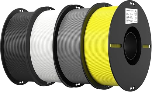 Creality Ender PLA 1,75 mm Pack de 4 Filaments pour Imprimante 3D, Anti-nœuds, Forte Adhérence et Excellente Tenue des Surplombs, Précision +/- 0,02 mm (Noir, Blanc, Gris, Jaune)