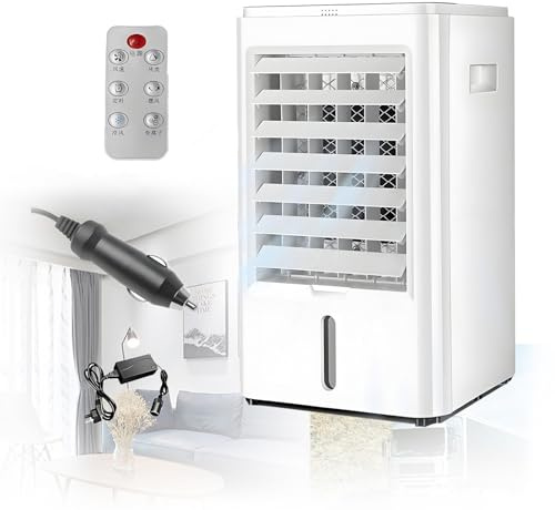 EpyGnom Climatiseur Mobile Ventilateur Refroidisseur d'air Portable avec TéLéCommande 3 Vitesses de Vent et 4 Blocs RéFrigéRants Ventilateur de Refroidissement pour Camping-Car Camion 12VHomeCar