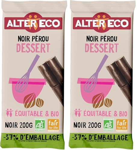 ALTER ECO - Tablette Chocolat Noir - Idéal pour des desserts - Bio & Équitable - Origine Pérou - 200 g