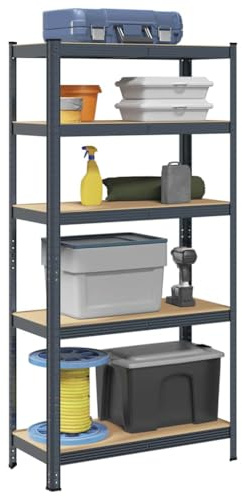 Frdhee Étagère de cave, étagère pour charges lourdes, étagère de rangement avec 5 tablettes en acier anthracite et matériau en bois, étagère de cuisine pour cave, garage, salle de rangement, robuste