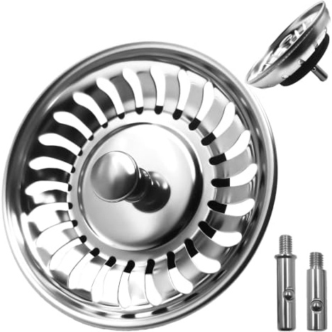 Ø 80 mm Bouchon Evier Cuisine en Acier Inoxydable et 2 Pins, Panier pour Bouchon d'évier, Filtre Evier Universel, Grille Evier Antiblocage, Crépine Evier Anti Colmatage avec Attrape Cheveux