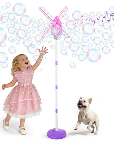 Belemar Windmill Bubble Machine for Kids, 51 Inch Adjustable Standing Bubble Blower with Lights & Music, Bubble Solution Included, Summer Outdoor Garden Toy, Birthday Party Favour Gift