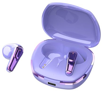 Diyeeni Kabellose Bluetooth 5.4-Kopfhörer mit Ladecase, 14 Stunden Akkulaufzeit, IPX4-wasserdicht, Touch-Steuerung, Geringe Latenz, Ideal für Sport, Laufen und Training. (Purple)