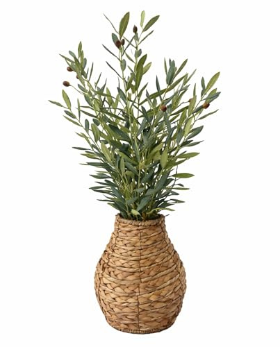 UNUS Kunstpflanze Olivenzweige mit Seegras Vase mediterrane Dekopflanze künstlich pflegefrei Boho Wohndeko