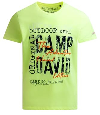 Camp David Herren T-Shirt Rundhals Kurzarm mit Logo Prints und Puffprint, 100% Baumwolle