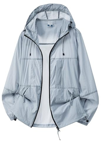 Protection solaire - Veste d'été légère et fine pour homme - Veste de sport respirante - Veste de randonnée avec capuche - Veste softshell coupe-vent - Veste de sport d'extérieur - Manteau coupe-vent