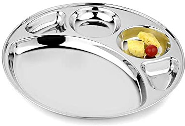 Shourya Trading Stainless Steel Round Divided Dinner Plate, 5 Sections, Modern Style, Thali, Dinner Plate