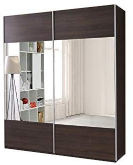 Kleiderschrank mit Spiegel Schrank Garderobe Zweitürenschrank Schwebetürenschrank Schwebetüren 2-Türig Polly (Schokolade)