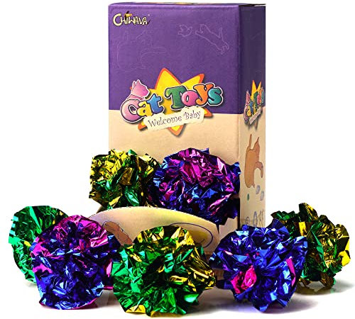 Chiwava 24 Stück 4 cm Mylar Bälle Katze Spielzeug Glänzend Crinkle Ball Kitten Knistern Leichtes Spiel Sortiert Farbe