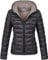 MARIKOO Damen Übergangsjacke leichte Steppjacke kurz mit Kapuze Lucy Schwarz Gr. L