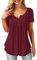 AMORETU T-Shirt Damen V-Ausschnitt Knopfleiste Bluse Solide Tunika Sommer Tops , Kurzarm-burgund, XXL/DE 54-56