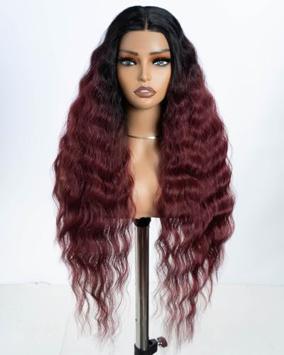 Style Icon Perücke mit Filmansatz Super Lange Lace Front Wigs für Frauen Kunsthaar Wasserwelle Perücken mit Mittelscheitel Damen Wig 76cm Kunstfaser synthetische Faser (TT1B/530)