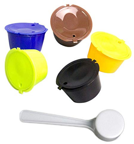 iSuperb 5pcs Reusable Coffee Capsules Refillable Brewers Filter Compatible with Nespresso Original Machine Dolce Gusto (Yellow+Green+Blue+Brown+Black)