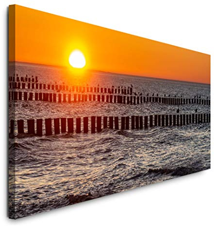 Paul Sinus Art GmbH Ostsee Sonnenuntergang 120x 50cm Panorama Leinwand Bild XXL Format Wandbilder Wohnzimmer Wohnung Deko Kunstdrucke