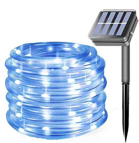 100LED Rope Lights Outdoor,KINGCOO Waterproof 39FT 8Mode Solar Powered 8Mode Tube Strip Light Copper Wire Fairy String Lights for Garden Yard Party Wedding Christmas Decoration(Blue)