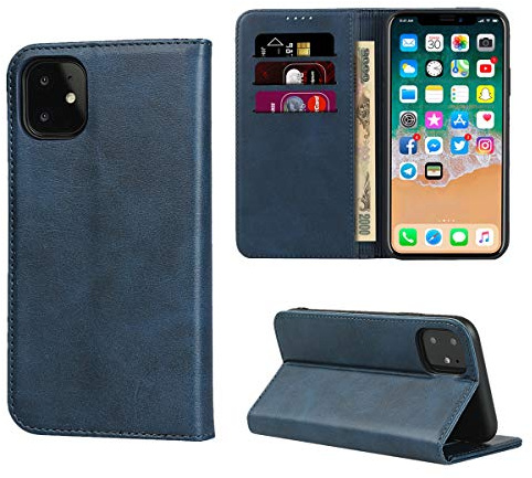 Copmob Case Compatible with iPhone 11,Premium Flip Leather Wallet Case,[3 Card Slots][Magnetic Closure][Stand Holder],Protective Cover Case Compatible with iPhone 11 - Navy Blue