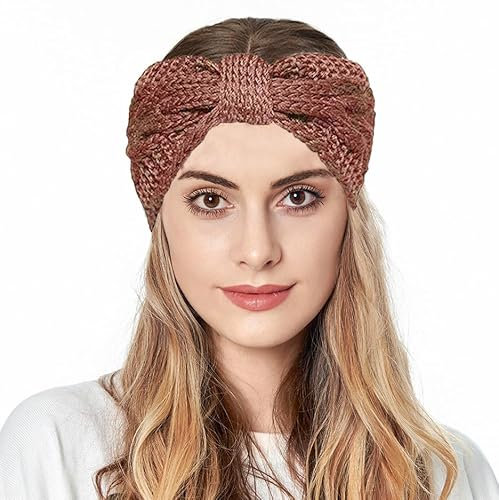 Fashband Zopfmuster Stirnband Frauen geflochtene Bogen Stirnband Winter Ear Warmer Head Wrap für den täglichen Verschleiß und Sport (Kamel)