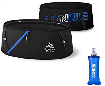 AONIJIE Hydration Running Belt Ceinture Pack Voyage Sac d'argent Trail Marathon Gym Workout Fitness Support de téléphone portable avec bouteille d'eau de 250 ml Noir + 250 ml M/L