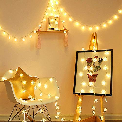 Surwin Luci Natalizie a Forma di Fiocco di Neve di Natale, Decorazione Catena Luminosa a Batteria LED Stringa Luci per Albero di Natale, Giardino, Feste (Fiocco di Neve,6M/40LED)