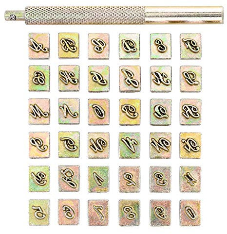 Yoption 37-teiliges Leder-Werkzeug-Set, 6 mm Alphabet-Buchstaben und Zahlen, Stempel, Lederhandwerk, Stanzwerkzeuge mit Geschenk-Box