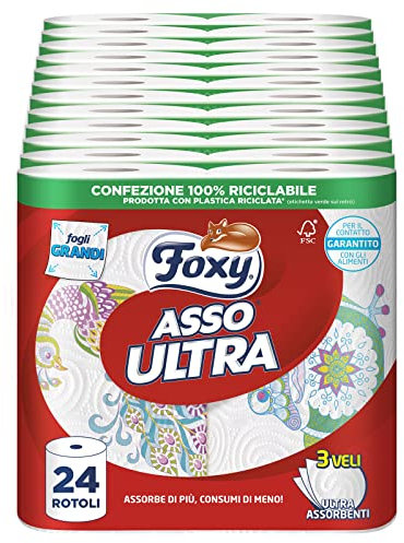 Foxy AIS Ultra Big - Sèche-serviettes à 3 plis ultra absorbants - Papier 100% certifié FSC® - Décoré - Emballage 100% recyclable
