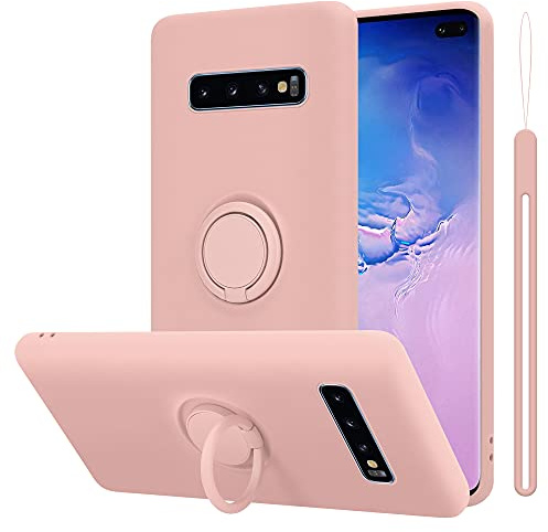 Cadorabo Hülle kompatibel mit Samsung Galaxy S10 Plus Schutzhülle TPU Silikon Case Liquid Design mit Ring Slim Kratzfest Liquidsilikon Microfaser Case Hülle für Galaxy S10 Plus in Rosa
