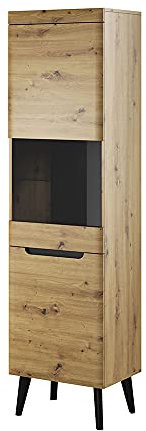MOEBLO Vitrine für Wohnzimmer mit 2 Türen Vitrinenschrank Schrank Glasvitrine - 53 cm - Egon EWT53 Eiche Artisan ohne LED