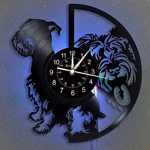 Smotly Vinyl Wall Clock, Schnauzer Dog Theme Wall Clock, 7 Color Night Light Home Decoration digital Wall Clock Gift. (Gift Hook) (Mit Licht)