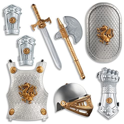 Dress Up America Ritter-Rüstungsset für Kinder – Mittelalterliches Schild und Helm-Spielset – Royal Dress Up für Jungen