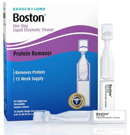 Boston One Step Liquid Enzymatic Cleaner, Preservative-Free Protein Remover for Rigid Gas Permeable (RGP) Lens, Sterile Single-Use Dispensers, 15 Count