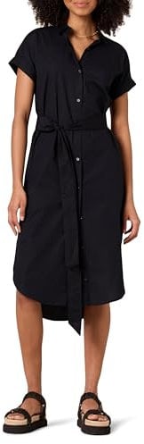 Amazon Essentials Women's Relaxed-Fit Short-Sleeved Button-Front Belted Shirt Dress, Black, S
