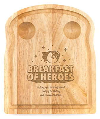 Personalised Egg and Toast Board 'Breakfast of Heroes' - Unique Fathers Mothers Day Gifts for Dad from Kids Children - Egg Holder Cup