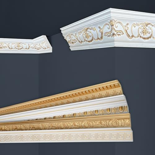 Marbet, listelli da soffitto dorati, confezione risparmio in polistirene EPS – modanature in stucco in design tradizionale – (2 metri B-26 G) modanatura angolare stucco