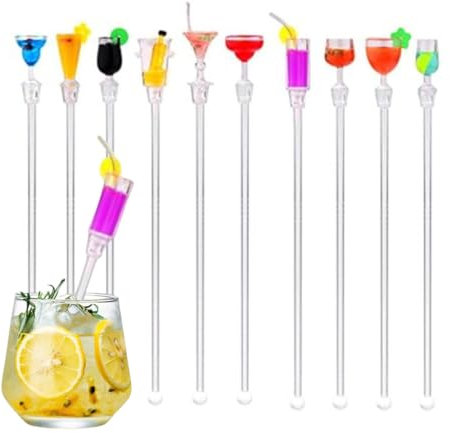 Bâtonnets de Cocktail, 10 Pièces Agitateurs à Cocktail Acrylique Réutilisables Cuillères à Cocktail Coloré Agitateurs de Boissons,pour Le Café Cocktails Jus de Fruits Mélangeurs(23cm)