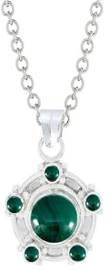 Echte Edelsteine runder Cabochon-Malachit mit Kettenanhängern – massives Silber grüner Malachit echter Edelstein-Anhänger – tolles Schmuckgeschenk für Handarbeit