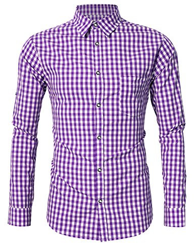 KOJOOIN Chemise Slim Fit Homme Chemise à Carreaux Traditionnelle pour Oktoberfest Fête Bière Festival Violet-Upgrade L